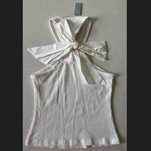 Anthropologie Racerback Bow-Tie Tank Sunday in Brooklyn White Cotton Size XS NEW